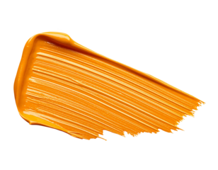 textured abstract orange color paint stroke isolated on transparent background, png