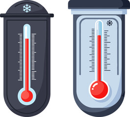Thermometers showing temperature readings in different colors and styles  