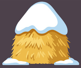 Haystack covered with snow in winter scene  