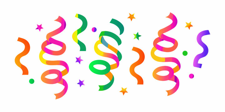 Colorful confetti and streamers with stars and dots for festive celebrations