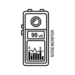 Noise monitor device displaying decibels and sound level graph