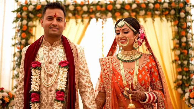 Beautiful Indian Bride and Groom at Their Wedding