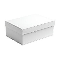 Naklejka premium A blank white rectangular box with a lid sits, casting a soft shadow on a dark backdrop