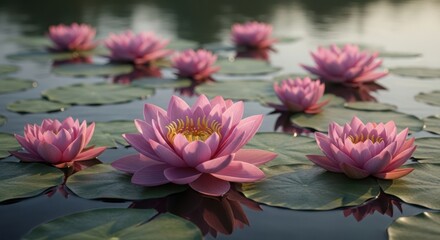Pink water lilies blooming in a pond water lily pond landscape serene