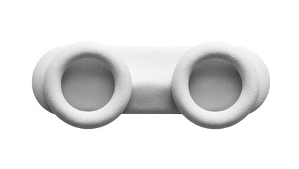 Top-down view of a white, symmetrical object with two circular openings and a connecting bridge