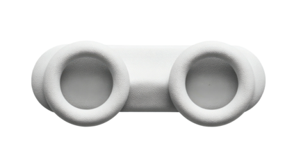 Top-down view of a white, symmetrical object with two circular openings and a connecting bridge