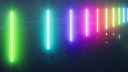 Rainbow color neon led lights lamps on black bg 4k - Powered by Adobe