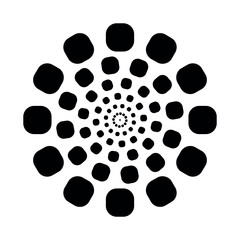 A circular pattern of rounded squares diminishing in size towards the center on white background