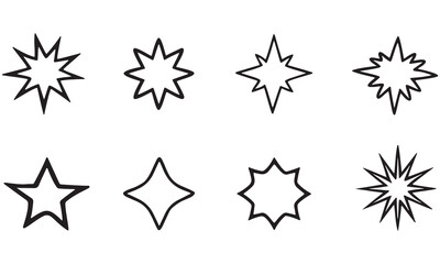 Star Outline Shapes Vector Set – Simple Black Starburst, Spark, and Geometric Icons