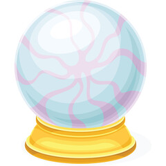 Clear Crystal Orb With Swirling Pinkish Purple Lines On A Golden Stand Transparent Background