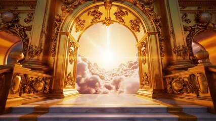 Entering Golden Gates of Heaven: Peaceful Stairway to Paradise Above the Clouds - Powered by Adobe