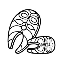 Illustration of two salmon steaks, one with omega3 text