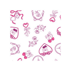 Cute pink cat and heart seamless pattern illustration