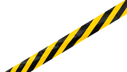 Yellow and black striped caution tape isolated on transparent background, png