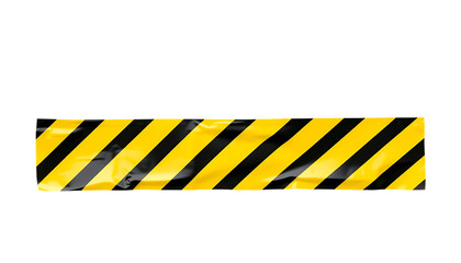 Yellow and black striped caution tape isolated on transparent background, png