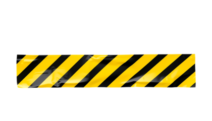 Yellow and black striped caution tape isolated on transparent background, png
