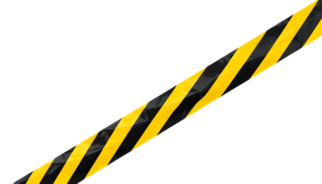 Yellow and black striped caution tape isolated on transparent background, png