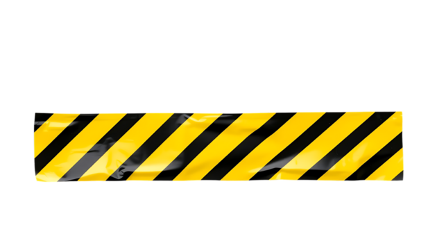 Yellow and black striped caution tape isolated on transparent background, png