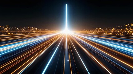 Future technology and high-speed data transfer concept with glowing blue and orange light trails on a digital highway - Powered by Adobe