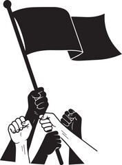Black flag raised by determined hands symbolizing protest human rights day and unity