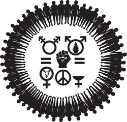Global unity human rights symbols circle of people diversity equality peace justice fist