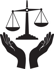 Human rights symbol scales of justice held by caring hands abstract silhouette concept
