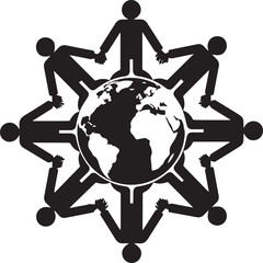 Global unity and human rights celebration holding hands around the earth symbol