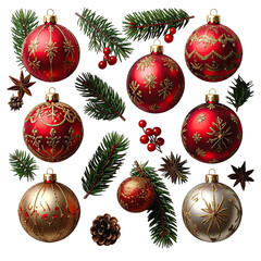 Festive Christmas Ornaments and Natural Holiday Decorations Collection.