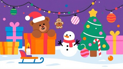 Naklejka premium Christmas scene with toys and decorations