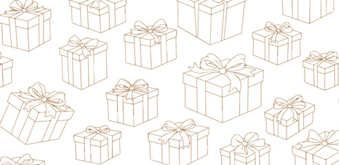 Hand drawn gift boxes pattern isolated on transparent background