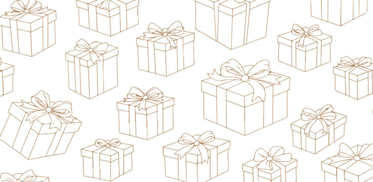 Hand drawn gift boxes pattern isolated on transparent background