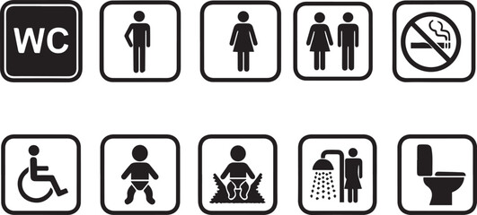 Collection of public restroom and facility icons toilet