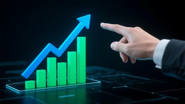 Rising chart with hand pointing