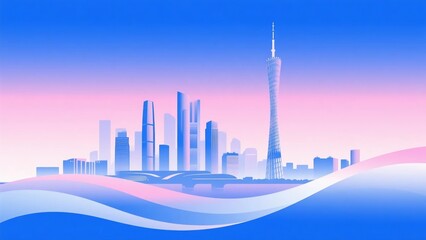 Obraz premium City skyline with tower and waves