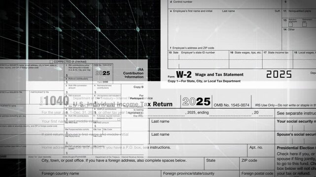 IRS 2025 Income Tax Returns Forms Space Grid Background