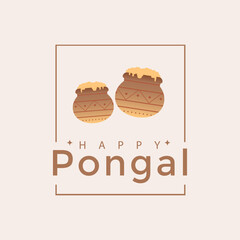 Indian Pongal celebration banner. Pot, text. Minimalistic creative card for web design.  Vector illustration
