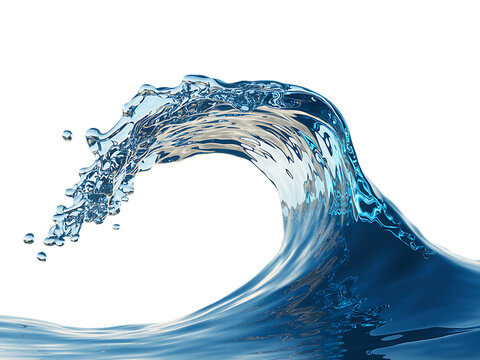 A dynamic blue wave cresting and splashing, isolated on a clean transparent background, representing motion and nature - Powered by Adobe