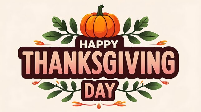 Happy thanksgiving day greeting card with pumpkin and leaves decoration.