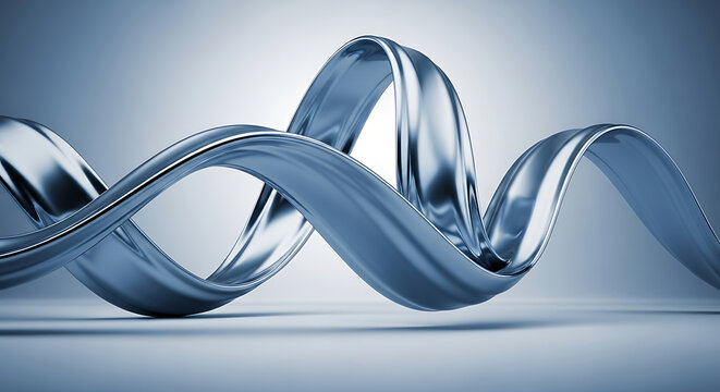 Blue metallic ribbon abstract wave background