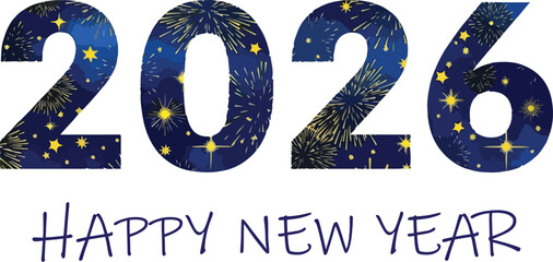 Happy new year 2026 fireworks isolated on transparent background