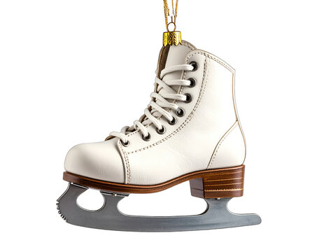 Decorative white figure skating boot ornament for winter holidays.