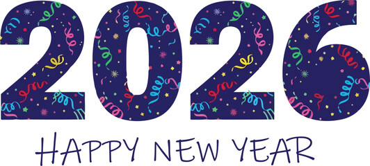 Happy new year 2026 festive numbers isolated on transparent background