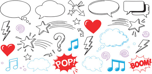 Hand drawn comic elements isolated on transparent background