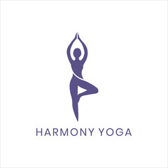 Harmony Yoga Logo Design ,Vector Symbol of Wellness, Balance, and Meditation Featuring a Human Silhouette in Tree Pose for Health, Fitness, Spa, and Mindfulness Branding