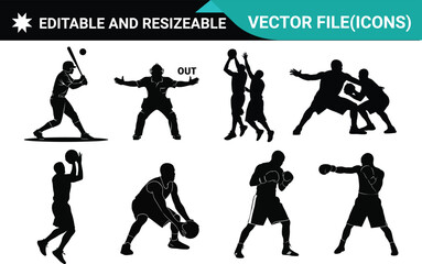 Sports Silhouette Vector Athletes Editable Icons