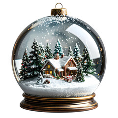Charming Winter Village Snow Globe Decoration with Cozy Houses and Pine Trees.