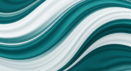 Fototapeta premium Teal and White Flowing Waves Abstract Background liquid