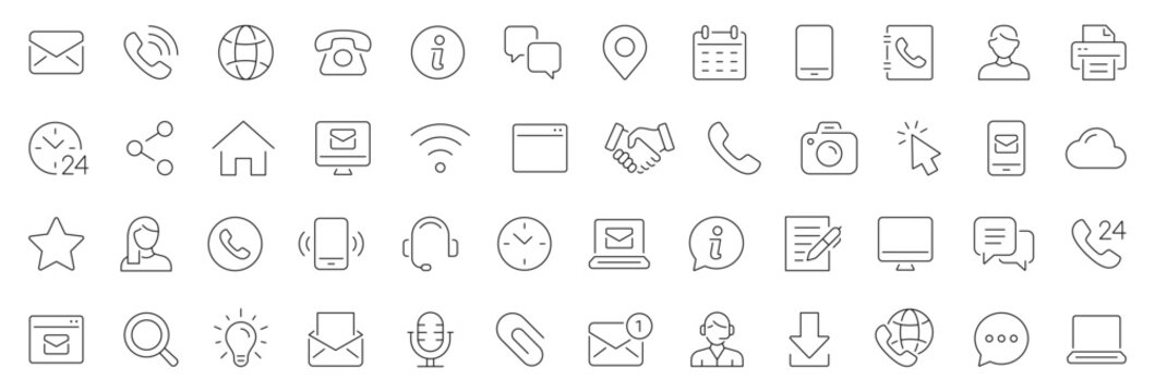 Contact thin line icons set. Editable stroke. Vector