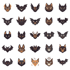 bat head flat collection icon