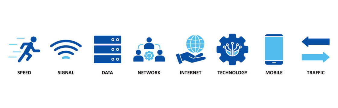 5G icon set In Blue Style vector illustration for speed, signal, data, network, internet, technology, mobile and traffic